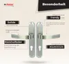 A product image showcasing door handles with descriptive text highlighting features. Produktbild-Vorschau