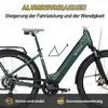 Close-up of an electric bicycle with marketing text and icons. Produktbild-Vorschau
