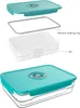 An exploded view of a vacuum food container, showing its individual components, followed by an assembled view. Produktbild-Vorschau