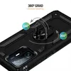 A black phone case with a rotating ring stand is shown with marketing text and graphics indicating its features. Produktbild-Vorschau
