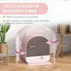 A pink and white enclosed cat litter box with a clear plastic dome, shown indoors with a plant and a cat tree in the background. Produktbild-Vorschau