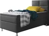 A close-up shot of a modern bed with a dark gray frame and a textured headboard. Produktbild-Vorschau