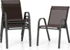 A stack of four brown mesh and gray metal outdoor chairs and one separate chair. Náhľad obrázku produktu