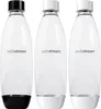 Three SodaStream bottles are displayed against a white background. One bottle has a black cap and base, while the other two have white caps and bases. Náhľad obrázku produktu