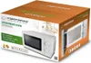 A product box for a microwave oven, showing a picture of the appliance and its features. Podgląd zdjęcia produktu