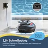 A robotic pool cleaner is charging next to a pool. The image highlights its fast charging feature. Náhľad obrázku produktu