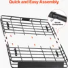 An illustration showing the assembly of a roof rack with arrows indicating connection points and a close-up of a screw connection. Produktbild-Vorschau
