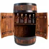 A wooden barrel-shaped cabinet with its doors open, displaying bottles of liquor on shelves. Podgląd zdjęcia produktu