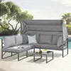 An outdoor lounge set with a canopy, placed on a patio next to a swimming pool. Produktbild-Vorschau