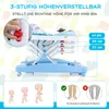 A baby walker with various height settings and illustrations showing baby growth and leg development. Podgląd zdjęcia produktu