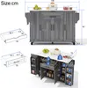The image shows a kitchen island with dimensions and a separate diagram of a drawer, along with a smaller perspective view of the island with items on it. Anteprima dell’immagine prodotto
