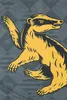 A stylized illustration of a badger, the symbol of Hufflepuff house from Harry Potter, against a patterned background. Produktbild-Vorschau
