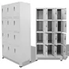 A collage of metal lockers, one set closed and another set open. Produktbild-Vorschau