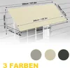 A diagram showing the dimensions of a beige awning installed over a window, with color swatches below. Náhled obrázku produktu