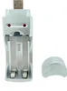 A silver USB battery charger for two AAA or AA batteries, shown with its cap off to the side. Produktbild-Vorschau