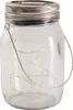 A clear glass mason jar with a solar panel lid and a wire handle, containing fairy lights. Náhľad obrázku produktu