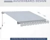 A striped awning is shown extended from a wall mount, with a crank mechanism visible. Anteprima dell’immagine prodotto