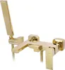 A gold-colored bathtub faucet with a handheld showerhead, photographed against a white background. Produktbild-Vorschau