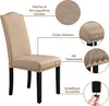 A detailed marketing image of a dining chair, highlighting its features with callouts and close-up views. Produktbild-Vorschau