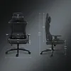 Two views of a black gaming chair with dimensions indicated by lines and measurements. Produktbild-Vorschau