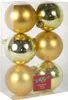 A clear, well-lit studio shot of a box of six gold Christmas ornaments. Produktbild-Vorschau