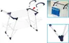 A collage of images showing a clothes drying rack, a close-up of its construction, and an example of its use hanging a towel on a radiator. Anteprima dell’immagine prodotto