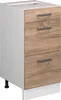 A three-drawer cabinet with a wood-effect front and white sides, shown from a front-side angle. Produktbild-Vorschau