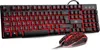 A black gaming keyboard and mouse set with red LED backlighting. Produktbild-Vorschau