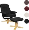 A black leather recliner chair with a matching ottoman on a white background, with swatches of other available colors to the right. Podgląd zdjęcia produktu