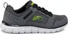 A side view of a gray Skechers sneaker with black laces and neon green accents. Náhled obrázku produktu