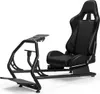 A black racing simulator cockpit with a seat, on a white background. Produktbild-Vorschau