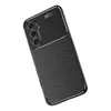 A black carbon fiber look phone case with a camera cutout is shown against a white background. Produktbild-Vorschau