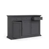 A dark gray sideboard with three doors and three drawers, one of which is partially open, against a white background. Produktbild-Vorschau