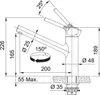 A technical drawing of a kitchen faucet with dimensions and angles indicated. Produktbild-Vorschau
