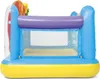A colorful inflatable trampoline with a mesh window. Voir les images du produit