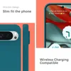 A collage showing a teal phone case from the back and side, and a smartphone screen displaying a calendar event and weather. Produktbild-Vorschau