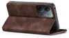 A brown flip cover case for a smartphone is shown open, revealing the phone's camera module. Produktbild-Vorschau