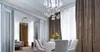 A dining room with a chandelier and table setting. Podgląd zdjęcia produktu