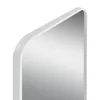 A close-up view of the corner of a rectangular mirror with a white frame. Produktbild-Vorschau