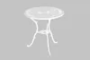 A white cast aluminum garden table with a decorative top and three legs, shown against a plain gray background. Produktbild-Vorschau