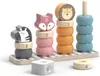 A wooden stacking toy with animal-themed pieces and numbered rings. Produktbild-Vorschau