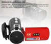 A red and black video camera is shown with text describing its features. Podgląd zdjęcia produktu