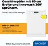 A white dishwasher is shown with marketing text and an energy efficiency label. Produktbild-Vorschau