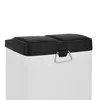 A close-up view of the top of a white and black dual-compartment trash can. Produktbild-Vorschau