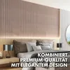 A bedroom scene with a bed and decorative wall panels. Produktbild-Vorschau