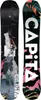Two snowboards are shown side-by-side against a black background. The snowboard on the left has a dark, abstract graphic with text and an image of a person. The snowboard on the right has the brand name 'CAPITA' in large white letters against a colorful, a Voir les images du produit
