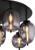 A close-up view of a black ceiling light fixture with multiple smoked glass shades, each containing a visible Edison-style bulb. Náhľad obrázku produktu