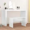 A white vanity desk and stool set with a mirror and makeup brushes on the desk. Produktbild-Vorschau
