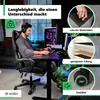 A man is playing a computer game in a gaming chair. The image highlights product features. Produktbild-Vorschau