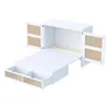 A white cabinet bed with open doors and drawers, showing its internal structure and storage compartments. Podgląd zdjęcia produktu